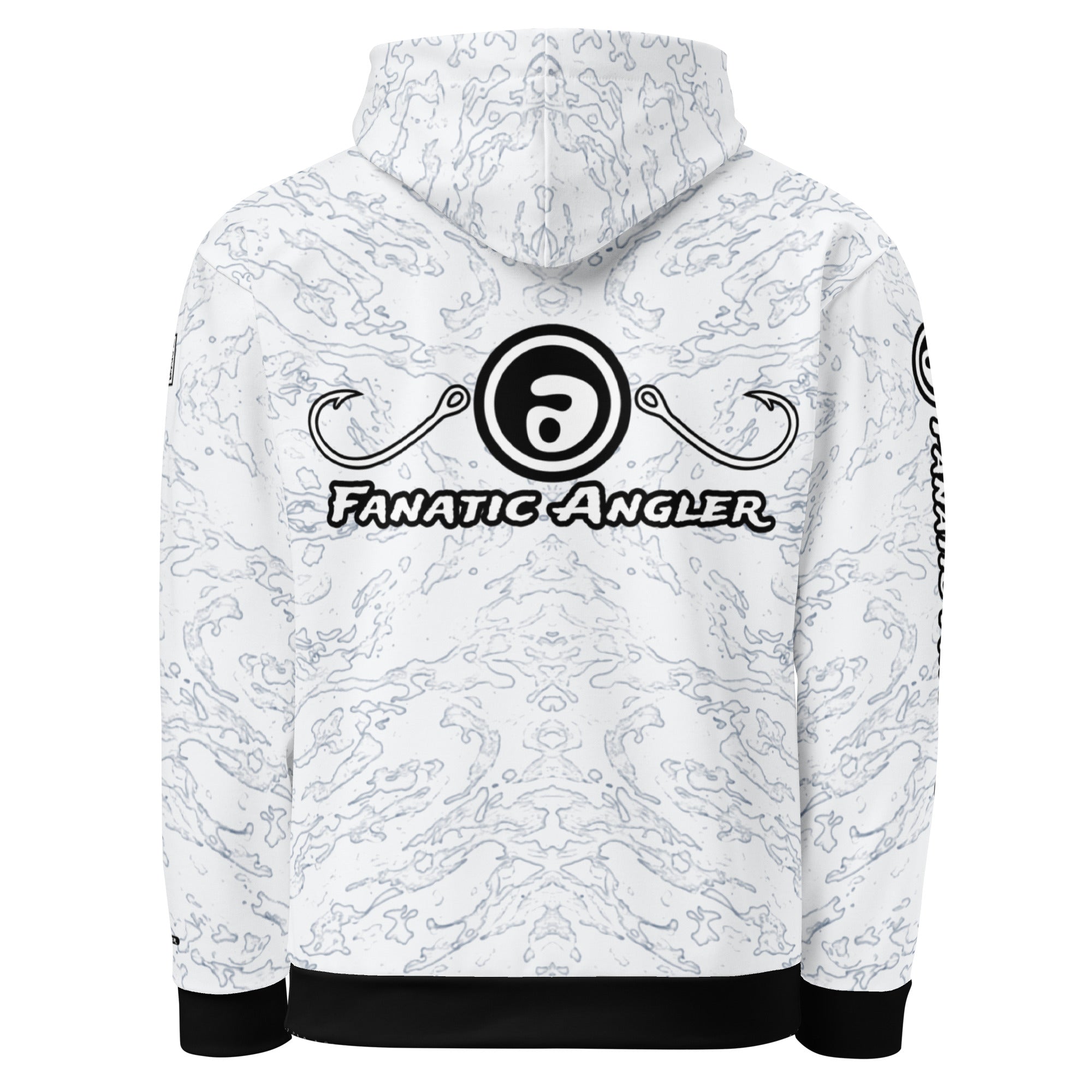 Fanatic Angler Halcyon White Hoodie – premium fishing hoodie with branding