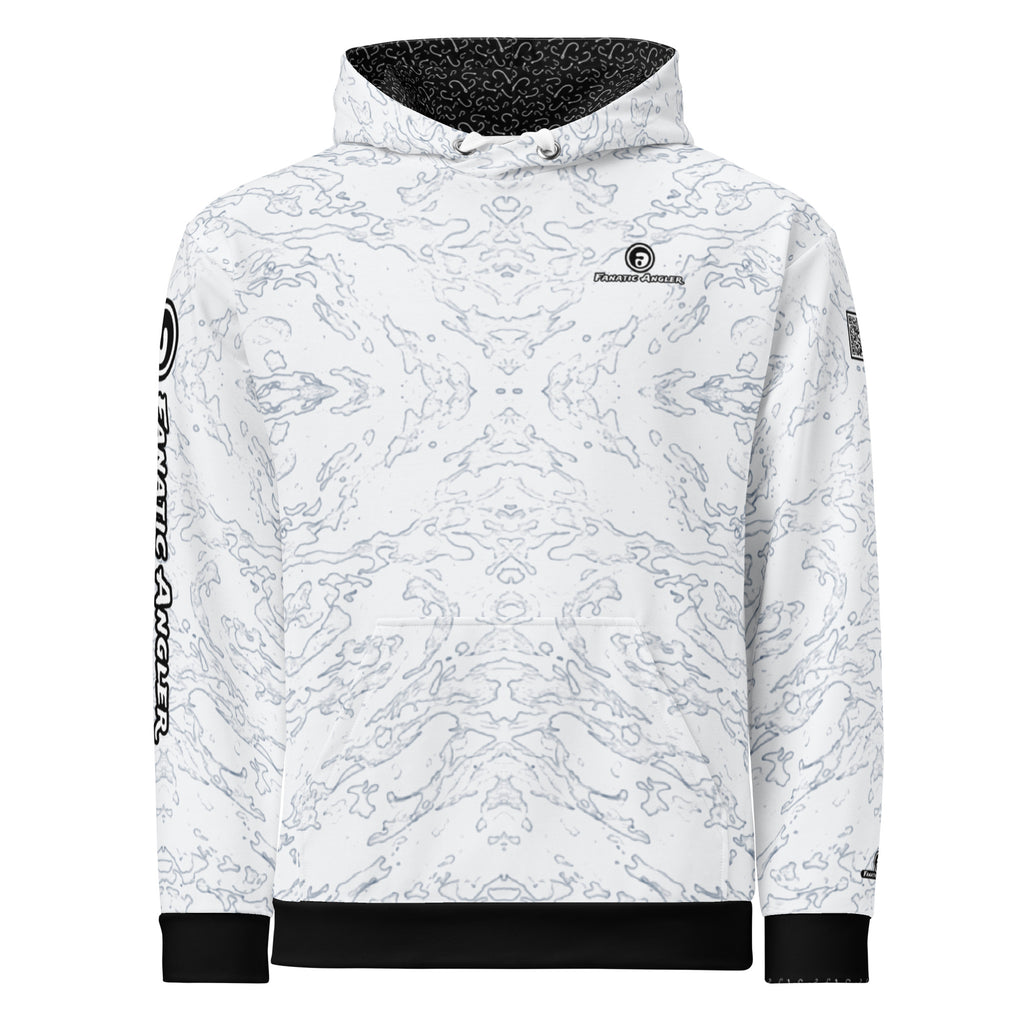 Fanatic Angler Halcyon White Hoodie – premium fishing hoodie with branding