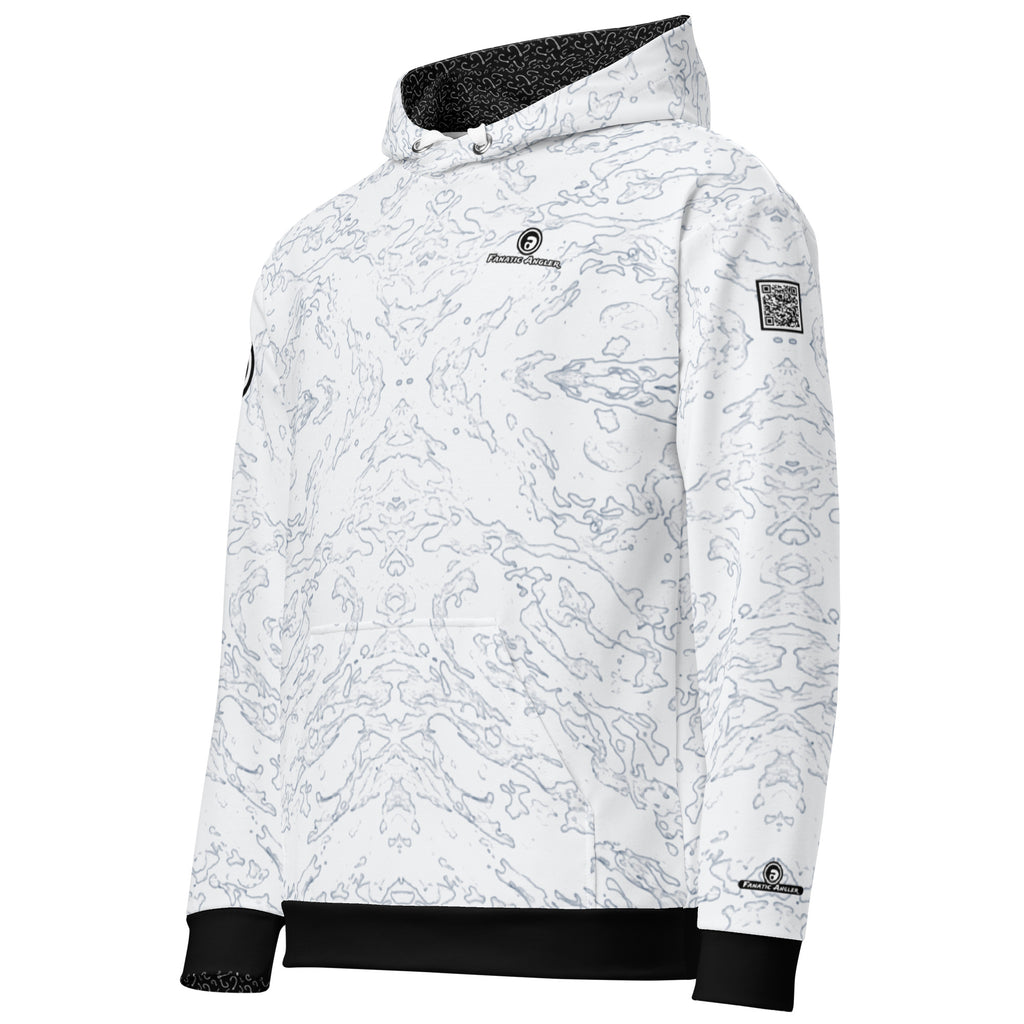 Fanatic Angler Halcyon White Hoodie – premium fishing hoodie with branding