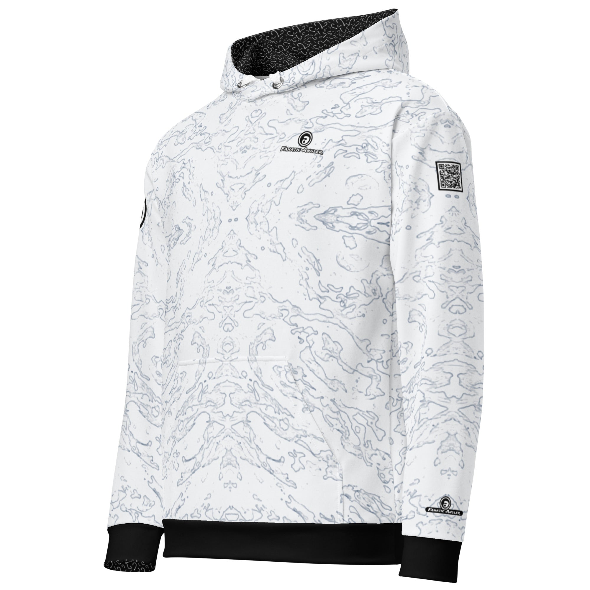 Fanatic Angler Halcyon White Hoodie – premium fishing hoodie with branding