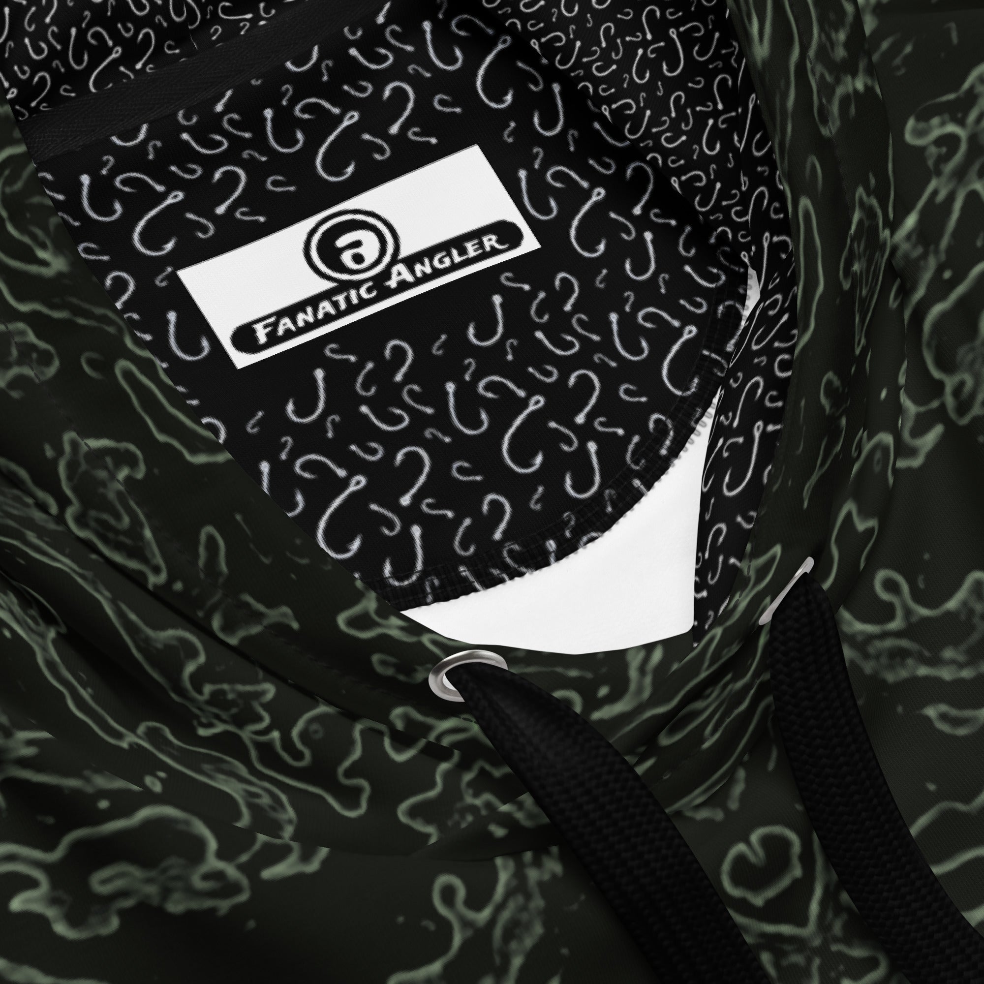 Fanatic Angler Diatom Green Hoodie detail – premium fishing hoodie with branding