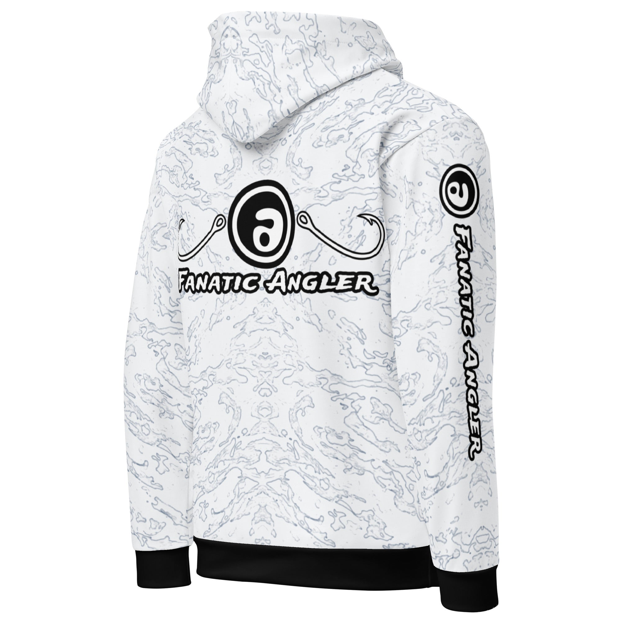 Fanatic Angler Halcyon White Hoodie – premium fishing hoodie with branding