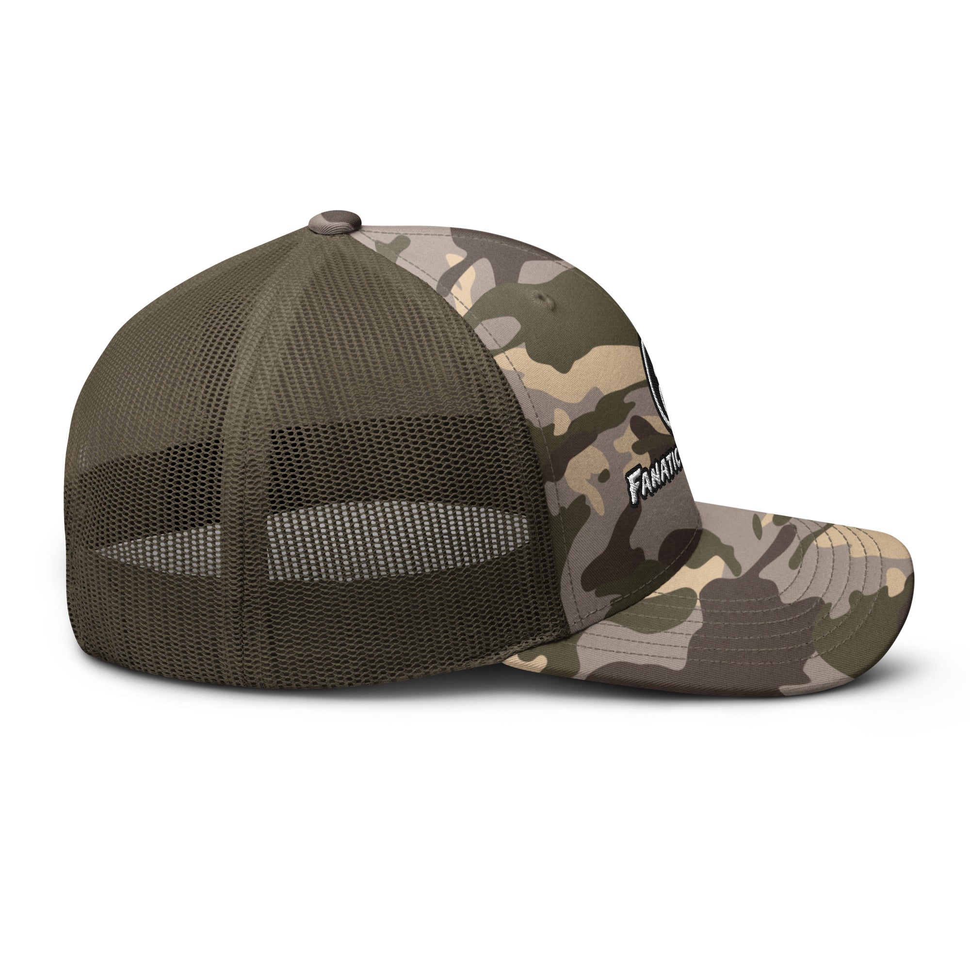 Fanatic Angler Mellow Marsh Mesh Cap – premium fishing mesh cap with embroidered branding side view