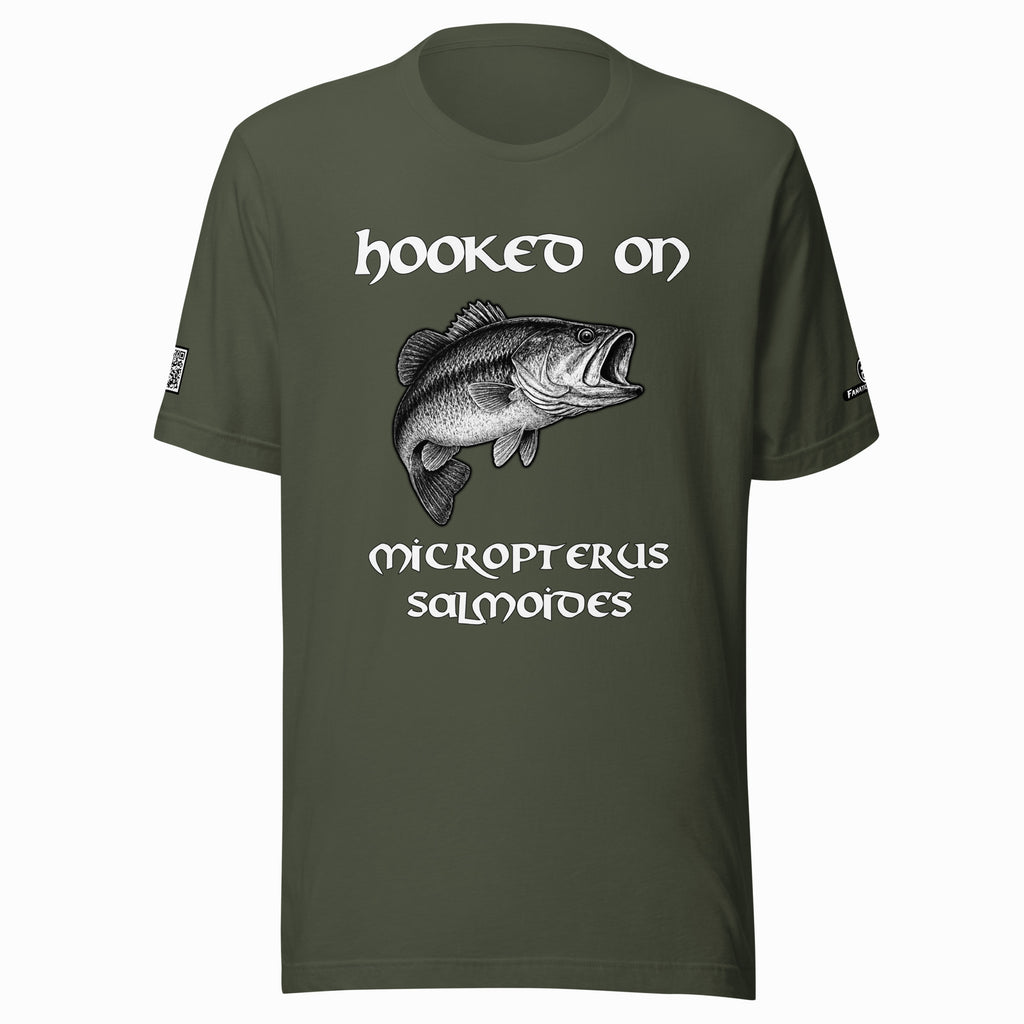 Hooked on Micropterus salmoides (largemouth bass) – Predator Green Tee