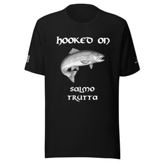 Hooked on Salmo trutta (brown trout)– Black Tee