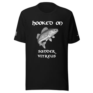 Hooked on Sander vitreus (walleye)– Black Tee