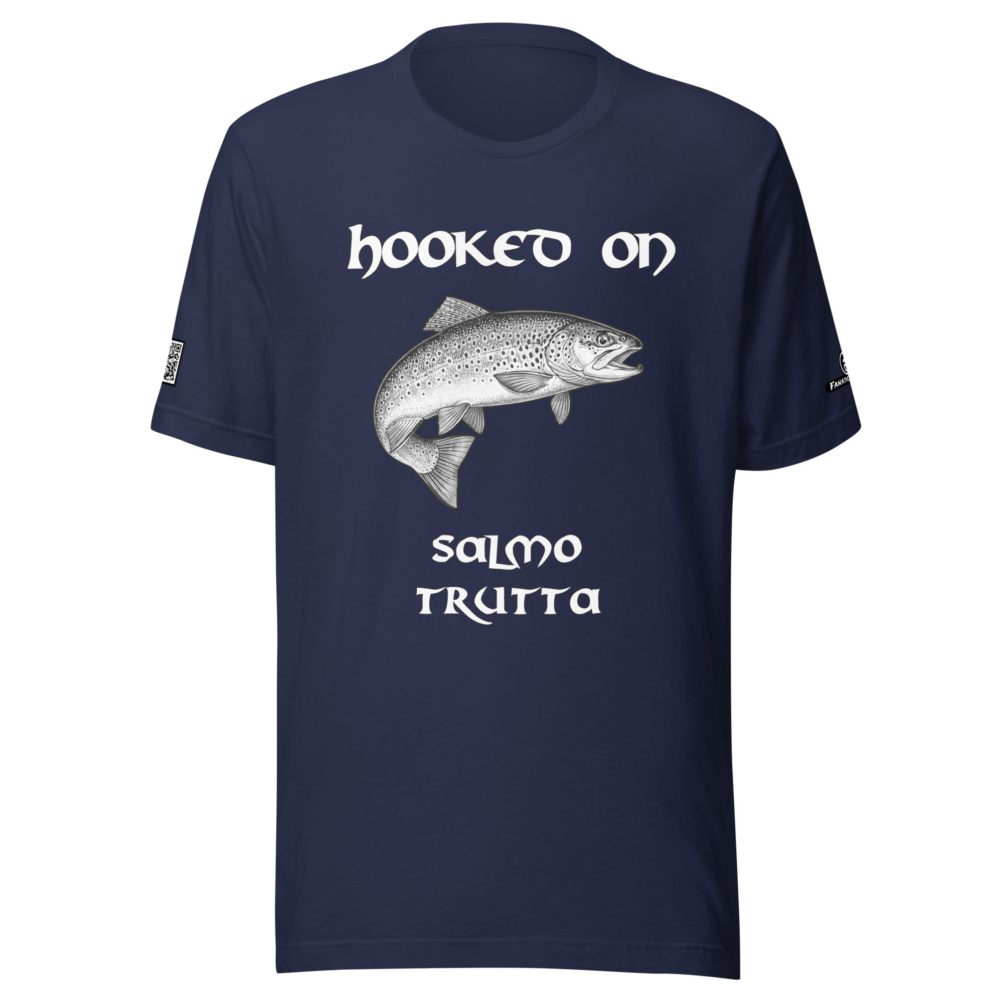 Premium fishing t-shirt – front view – Hooked On edition