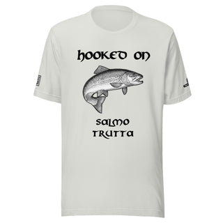 Hooked on Salmo trutta (brown trout)– Minnow Grey Tee