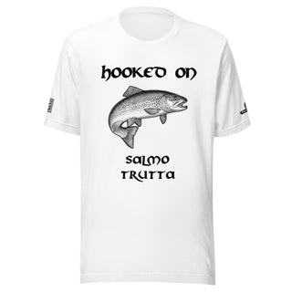 Hooked on Salmo trutta (brown trout)– White Tee